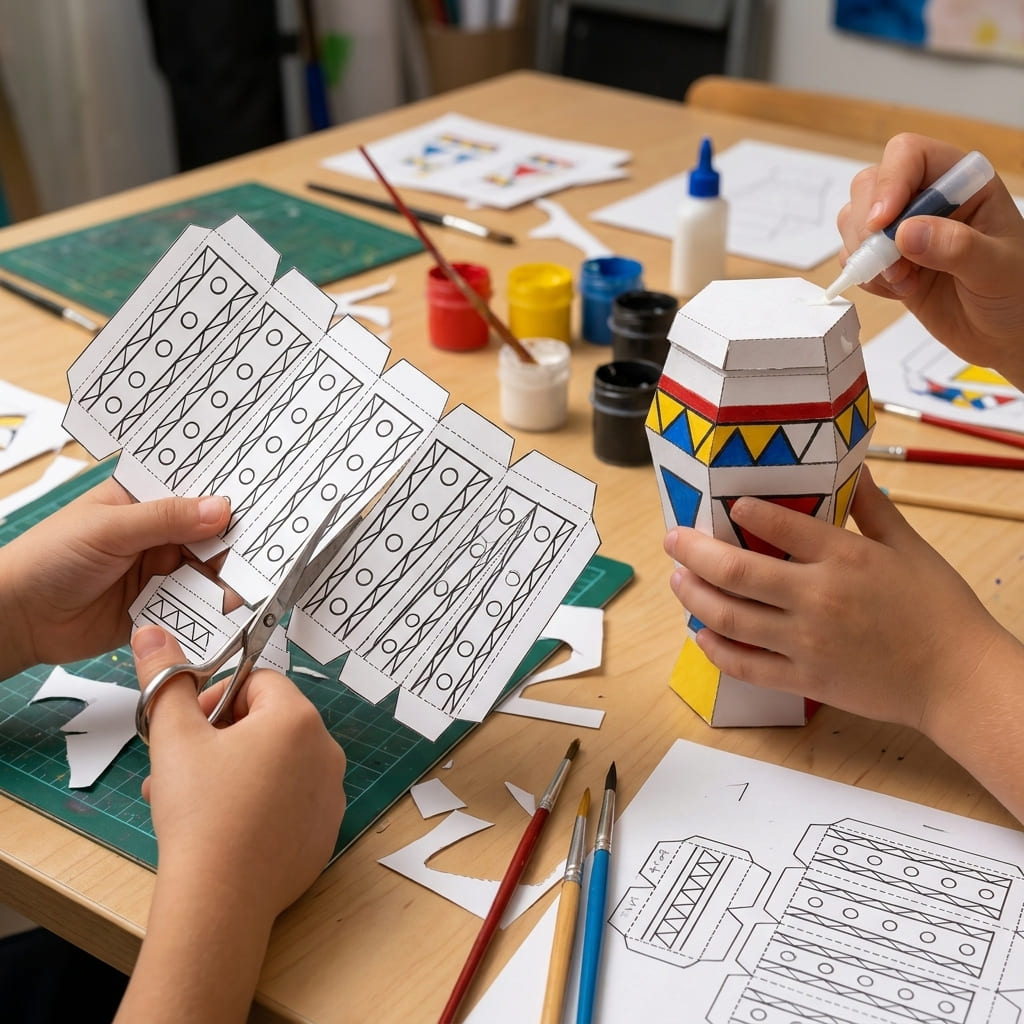 Recorte e montagem de peças em papercraft