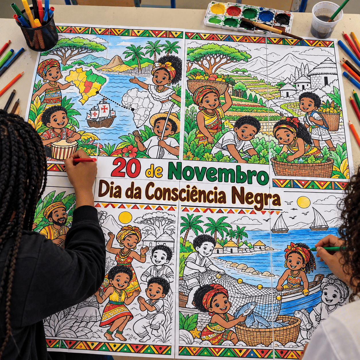 Mural do Dia da Consciência Negra em criação